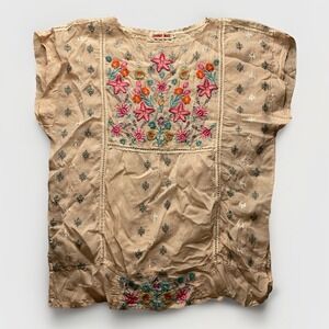 Johnny Was Embroidered Floral Blouse Women Small Boho Cottagecore Festival Top